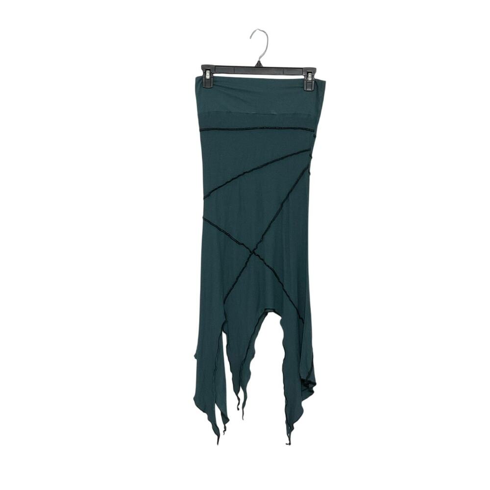 Abstractika Strapless Teal Midi Dress Skirt Asymmetrical Jagged Pixie Hem Small - Picture 5 of 8
